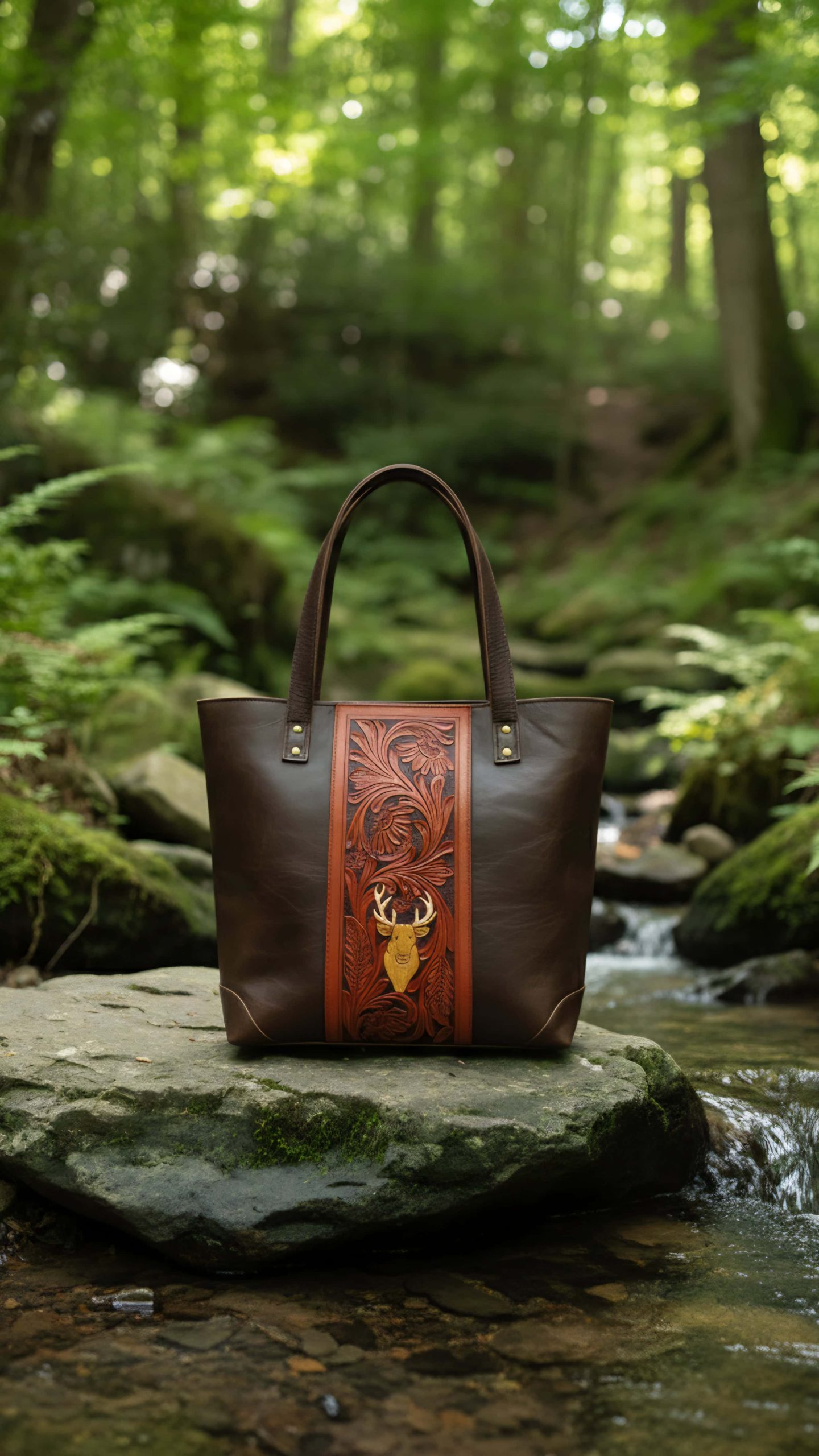 TNN Hand Tooled Vintage Leather Tote Bag with Laptop Space TNN vintage buff leather tote bag featuring hand tooled artisan design with separate laptop compartment and partitioned interior organizer space