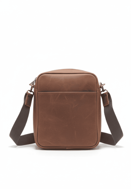 Compact leather mini side bag featuring premium YKK zippers and vintage buff leather.